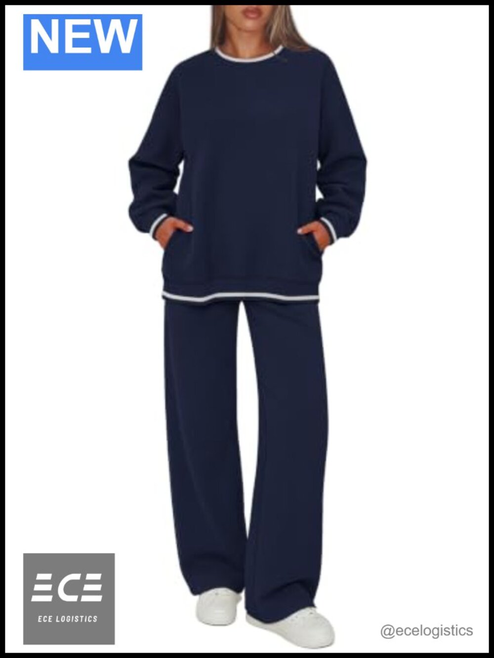 Women's 2 Piece Sweat Set Oversized Sweatshirt Wide Leg Sweatpants Pockets